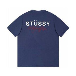 Stussy Pure Cotton Round Neck Short Sleeve Navy Blue